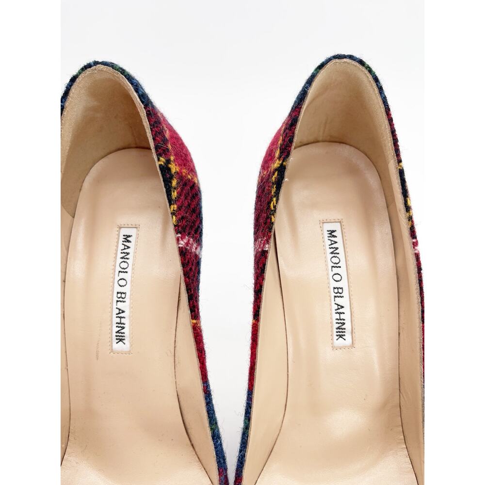 Manolo Blahnik BB Check Plaid Tartan Wool Pointed Toe Stiletto Heels IT 38.5 - Picture 8 of 12